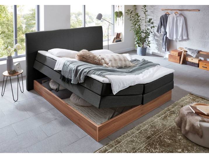 Home affaire Boxspringbett Blomen, mit Walnuss-Dekor, mit Bettkasten, verschiedene Härtegrade, mit Topper