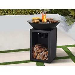 BBQ Plancha-Grill und Feuerschale - Holzkohle und Holz - mit Aufbewahrungselement - 80 x 80 x 96 cm - schwarz - IGNOS