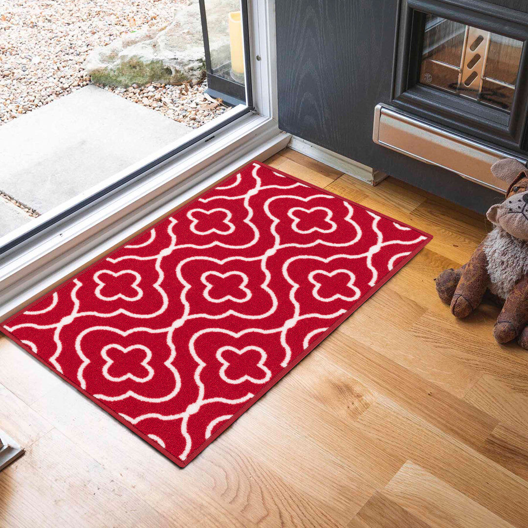 Marlow Home Co. Havana Club Floral Trellis Anti Slip Washabale Hallway-Passage Corridor Kitchen Non Slip Doormats Red Rectangle 160 x 220 cm