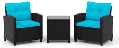 Costway 3 Pieces Patio Furniture Set with Tempered Glass Coffee Table-Turquoise