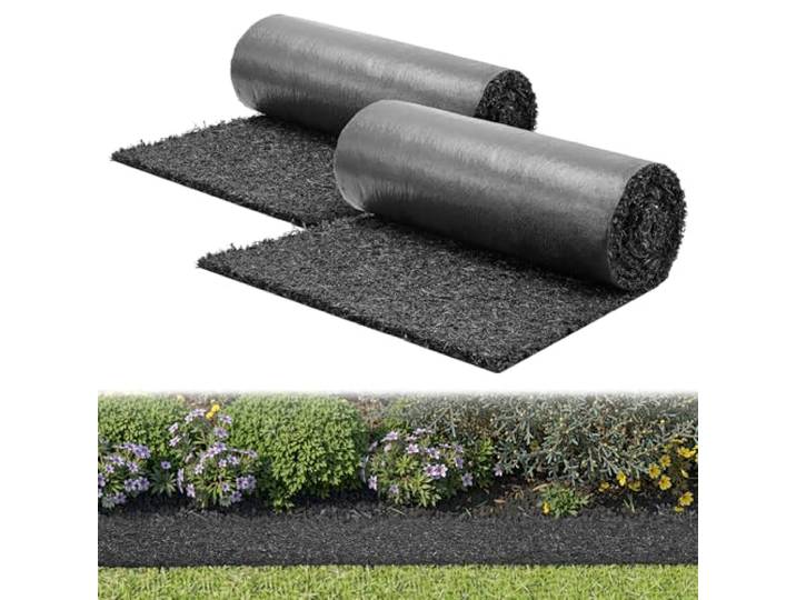 VEVOR Rouleau de Paillis en Caoutchouc 244x61 cm Lot de 2\, Tapis de Paillis en Caoutchouc pour Allée Bordure Jardin et Aménagement Paysager\, Découpable\, Anti-Mauvaises Herbes\, Aspect Naturel\, Noir