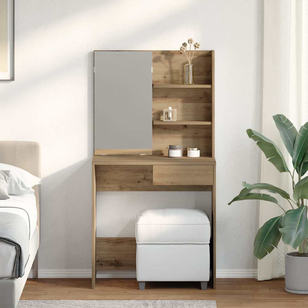 17 Stories Jocey Dressing Table with Mirror Artisan Oak 141cm H X 74.5cm W X 40cm D