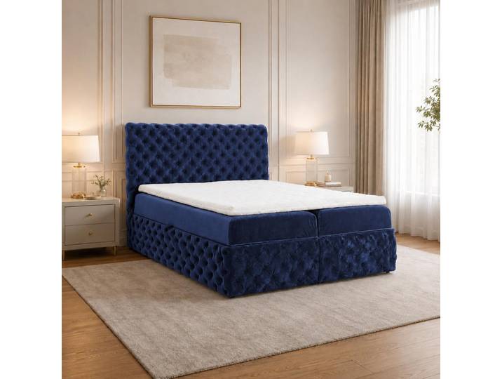 Home Collective Boxspringbett Polsterbett Doppelbett 120x200 cm Bett mit Stauraum Topper inklusive modernes Design Schlafzimmer Jugendzimmer Möbel Marineblau