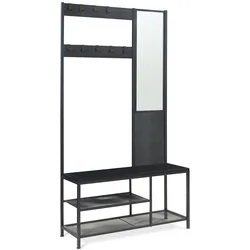 En.Casa, Garderobe + Kleiderstange, Garderobenständer Napinerg mit Spiegel und Schuhregal 185x98x34 cm Schwarz