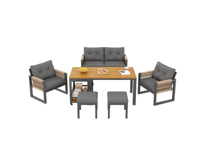 Flieks Gartenmöbelset Metall Geflecht Sitzkissen Tisch Outdoor, Mehrfarbig, Gartenmöbel, Gartengarnituren, Gartenmöbel-Sets