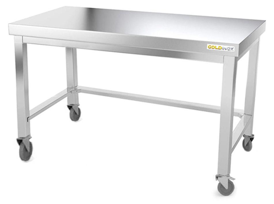 Arbeitstisch aus Edelstahl, Unterbau 1600 x 600 mm, mit Rollen und Verstärkung, - GOLDINOX
