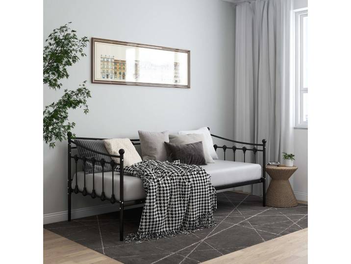 furnicato Bettgestell Schlafsofa 206 x 95 x 91,5 cm Schwarz (1-tlg), Mit Seitengeländer ausgestattetes Tagesbett für kleine Räume