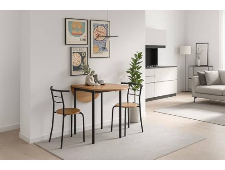 MOMMA HOME Ausziehbares Küchentisch-Set mit 2 Stühlen, Esstisch und 2 Stühlen, Schwarz/Eiche