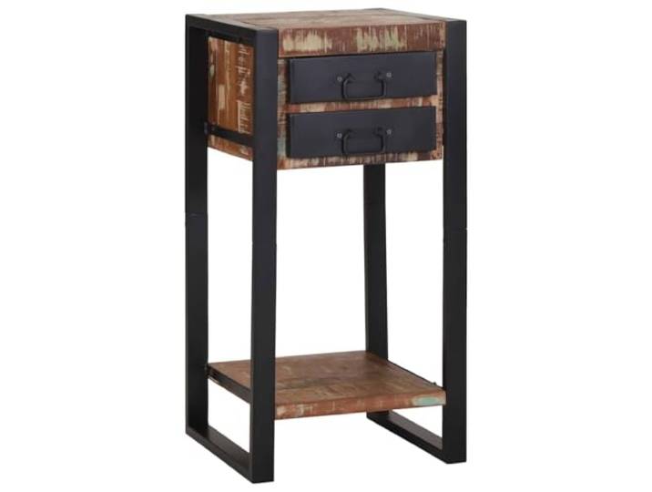 HKGNMBS Mehrfarbiger Couchtisch 40 x 40 x 80 cm aus recyceltem Massivholz Stahlrahmen, Ablagefach, Innenbereich, Wohnzimmer, Büro, Wohnung
