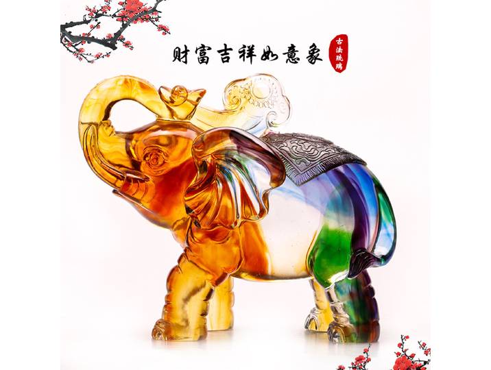 Ornement d'éléphant en glaçure colorée, décoration artisanale pour cadeau de fortune, porte-bonheur