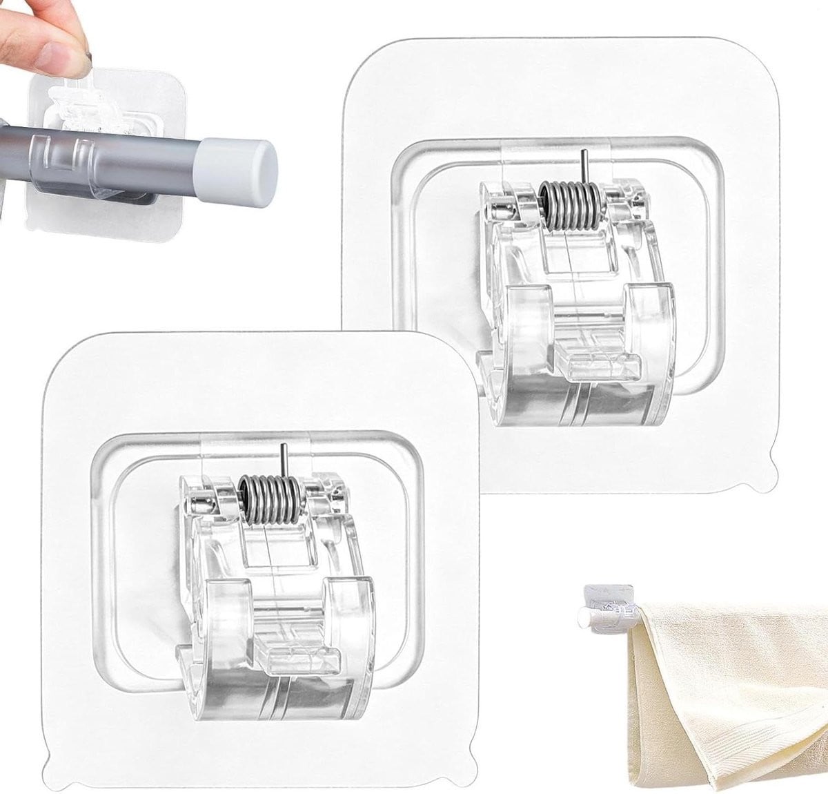 Set van 2 zelfklevende witte gordijnroede ophangbeugels voor het ophangen van raambekleding zonder boren