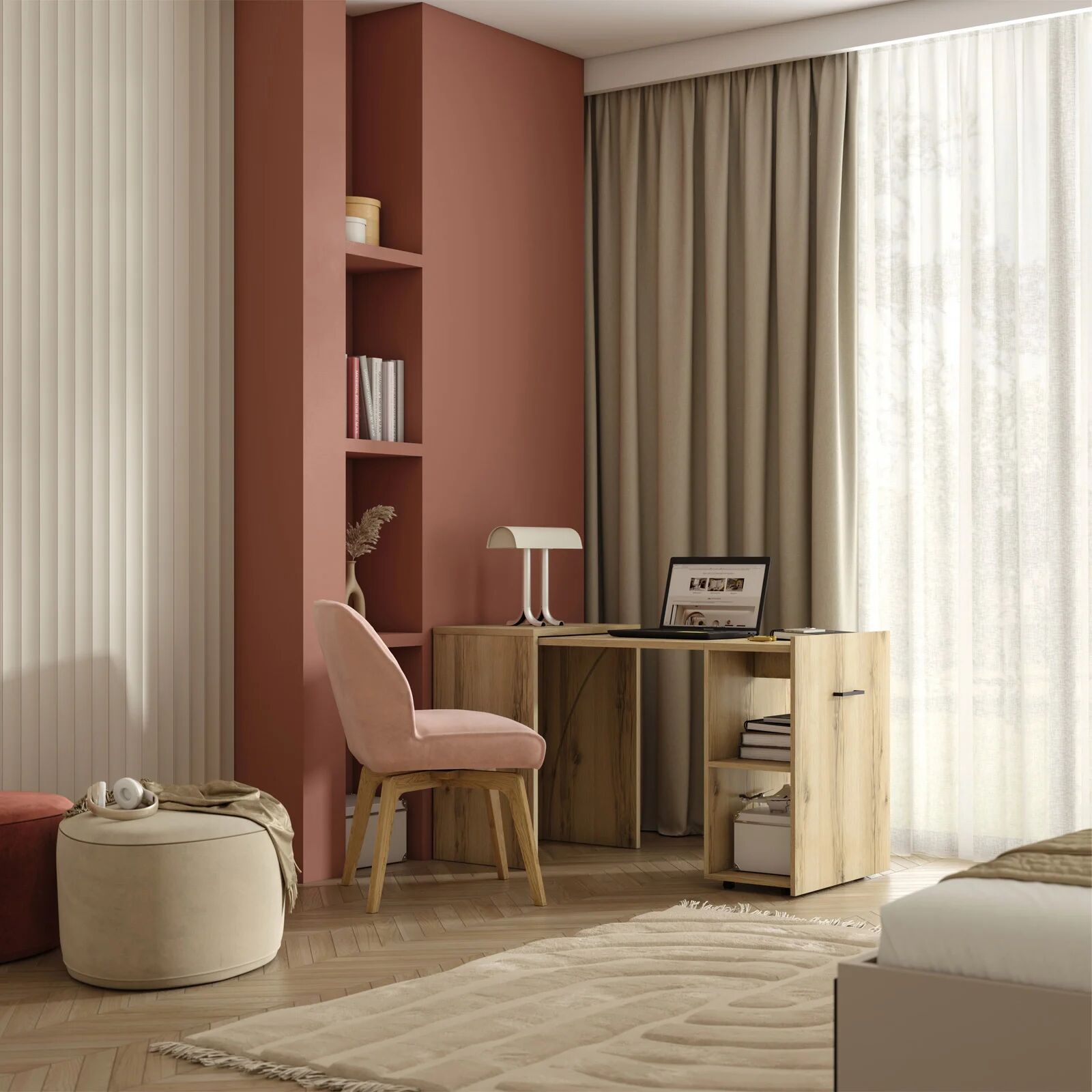 garneroarredamenti Scrivania 132x60cm ufficio moderna salvaspazio richiudibile rovere chiaro Rocky
