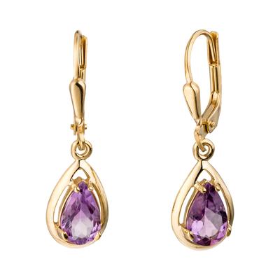Paar Ohrhänger JOBO, gold (gelbgold 333), Ohrringe, Damen, Gelbgold 333, Tropfen 333 Gold mit Amethyst