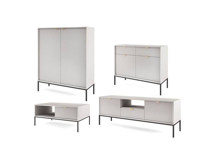 Feldmann-Wohnen Wohnzimmer-Set Nova Grau / Schwarz 4-teilig, 14 Fächer, Rechteckig, 362x125x68 cm, Wohnzimmer, Wohnwände