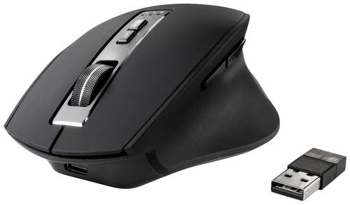 Renkforce RF-WM-300 Ergonomische Maus Bluetooth, Kabellos Optisch Schwarz/Grau 7 Tasten 2400 dpi Ergonomisch