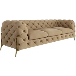CHESTERFIELD-SOFA 3-Sitzer Lexi Beige Samt