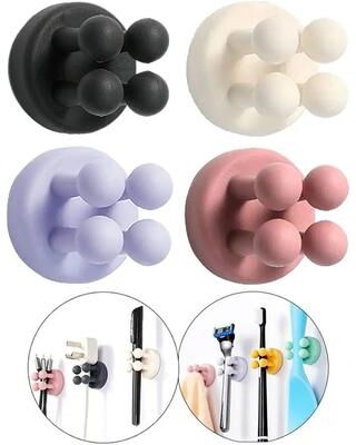 Inspire Select Silicone Toothbrush Holder Waterproof Self Adhesive Multi Purpose Wall Hook For Bathroom Organization mixed 4 Pcs