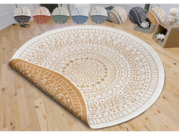 Teppich HANSE HOME Porto Wendeteppich , gelb (ocker), H:5mm Ø:140cm, Kunstfaser, Teppiche, Teppich, In-& Outdoor, Wetterfest, Balkon, Garten, Wohnzimmer, Wasserfest