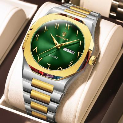 Uplifted Goods Mens Military Style Watch With Weekday Calendar And Waterproof Design gold Green Face