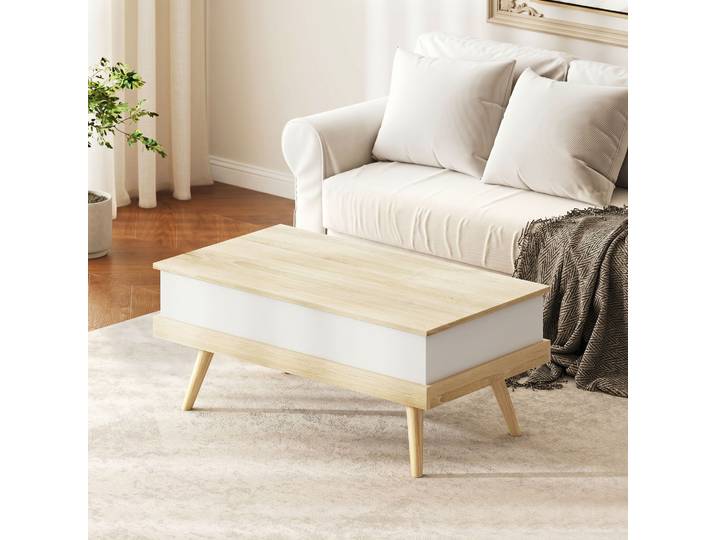 HOMCOM Table Basse Relevable Rangement Bois 100x79x54cm Blanc