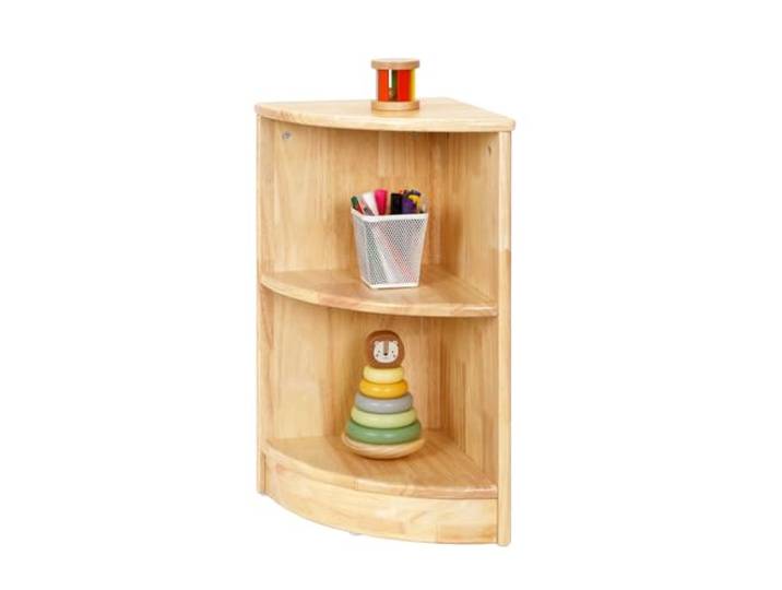 OOOK Gummiholz Kinderregal Spielzeugregal, Eckregal Stehend 30 x 30 x 60 cm Kinderfreundliche Sichere Höhe, Bücherregal Spielzeugschrank mit 2 Ebenen, für Kinderzimmer, Spielzimmer und Kindergarten