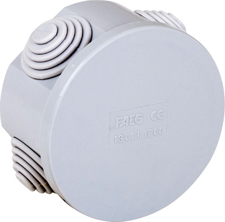 Faeg Scatola Stagna Di Derivazione Con Coperchio A Pressione Tonda Ø80x40mm Con 4 Passacavi Ip44  - Fg13402