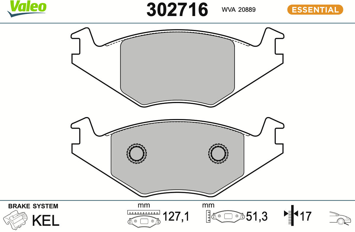 Valeo Bremsbelagsatz, Scheibenbremse 302716 Vorderachse Für Vw