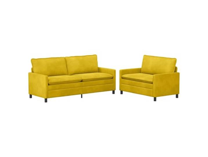 hliofuir Sofagarnitur 2-Teilig Samt Couch Set 5-Sitzer Gelb Samtpolsterung mit doppellagigen Kissen für Wohnzimmer und Gästebereich, robuster Metallrahmen mit schwarzem Bein.