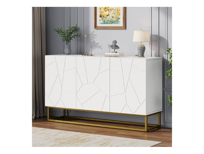 HAUSS SPOLE Sideboard Hochglanz Sideboard, Anrichte Schrank Buffetschrank mit 4 Fächern Weiß (Anrichte, Buffetschrank, Kommode, 1 St., Vielseitiger Stauraum), Einfacher Aufbau