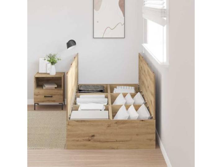 KTHLBRH Boxspringbett Eiche Handwerk 100 x 200 cm Massives Kiefernholz, Türen mit Scharnieren, Griffe aus Leder, modernes Design