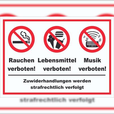 HB-Druck Schild Essen Trinken Musik Rauchen verboten A2 (420x594mm)