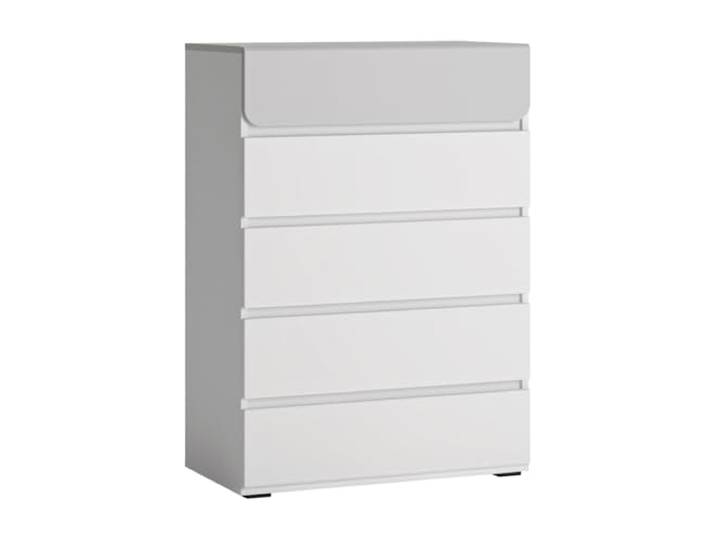 Lomadox Kommode Schrank Highboard 5 Schubladen Schubkästen grifflos weiß, grau 72x103,7x41,6 cm