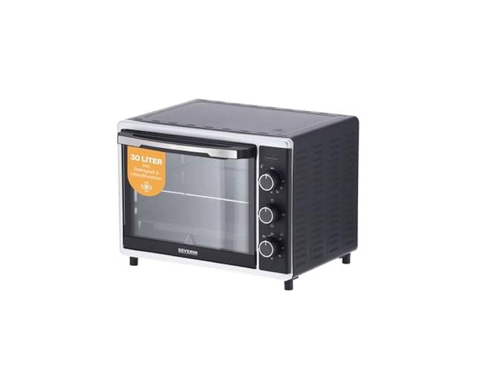 SEVERIN Back- und Toastofen mit Umluftfunktion, Mini Backofen mit Grillrost und Backblech, 30 L Kapazität, 1.600 W, silber /schwarz, TO 2056