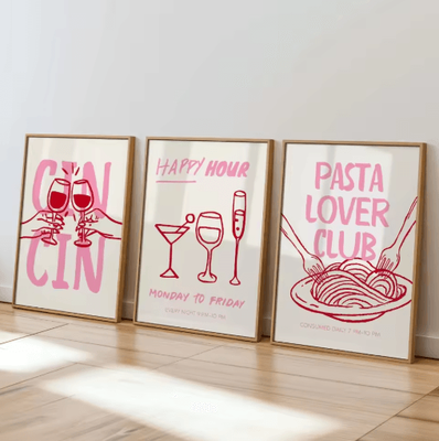 Inspire Picks 3PCS Cocktail Wall Art Set Retro Italian Happy Hour Kitchen & Bar Posters tl2035 3pcs 50x75cm No Frame