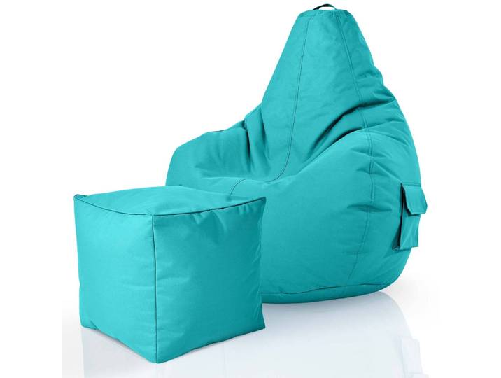 Gaming Sitzsack mit Rückenlehne, Seitentasche - Türkis