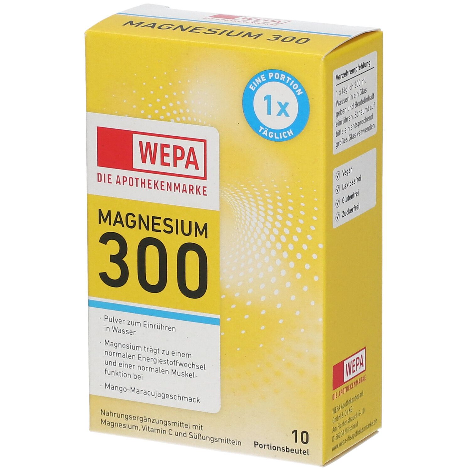 Wepa Magnesium 300+Vit.C zuckerfrei Pulver 10x4,5 g