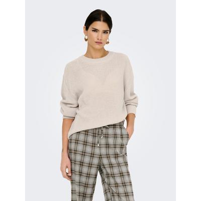 Strickpullover ONLY "ONLMILOUZ LS RIB PULLOVER KNT NOOS", Damen, Gr. M, beige (moonbeam), Strick, Obermaterial: 100% Polyacryl, unifarben, hüftlang, Rundhals, Pullover Strickpullover