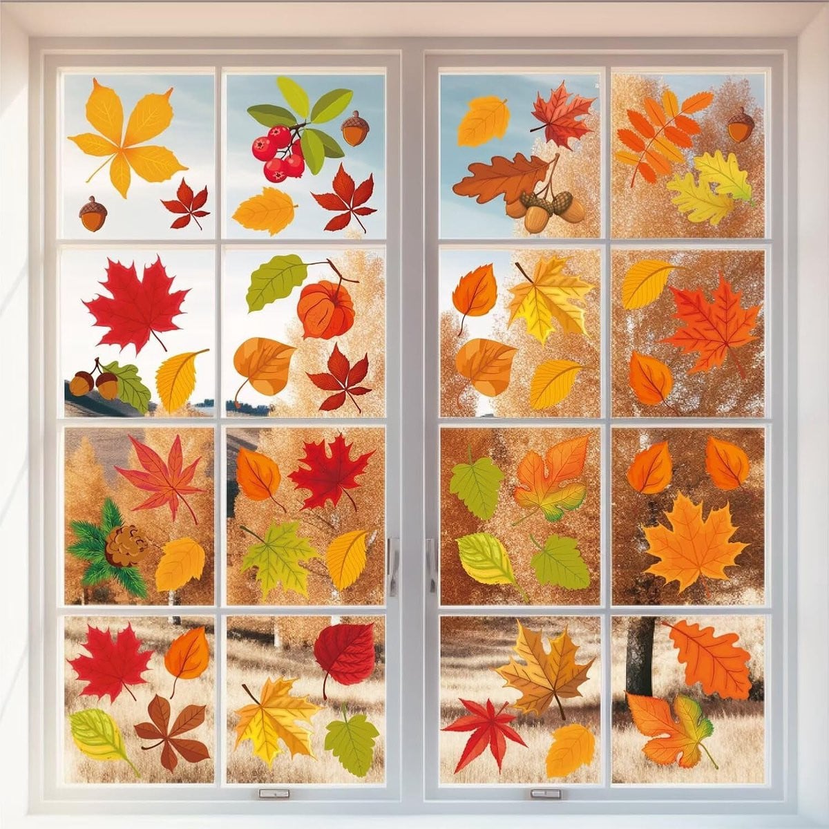 Herfst Raamstickers met Esdoornblad Motief - 6 Vellen Verwijderbare en Herbruikbare Raamdecoratie voor Glas - Thanksgiving Decoratie