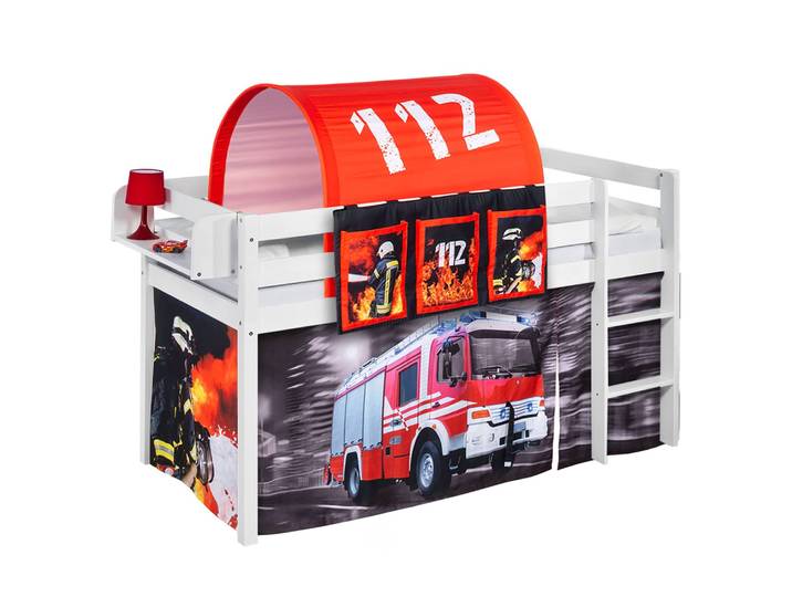 Hochbett Feuerwehr 90 x 200cm Weiß mit Leiter
