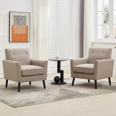 Garvee Mid-Century Accent Chairs Set of 2, Linen Upholstered Armchairs with Thicker Seat Cushions and Solid Wood Legs
