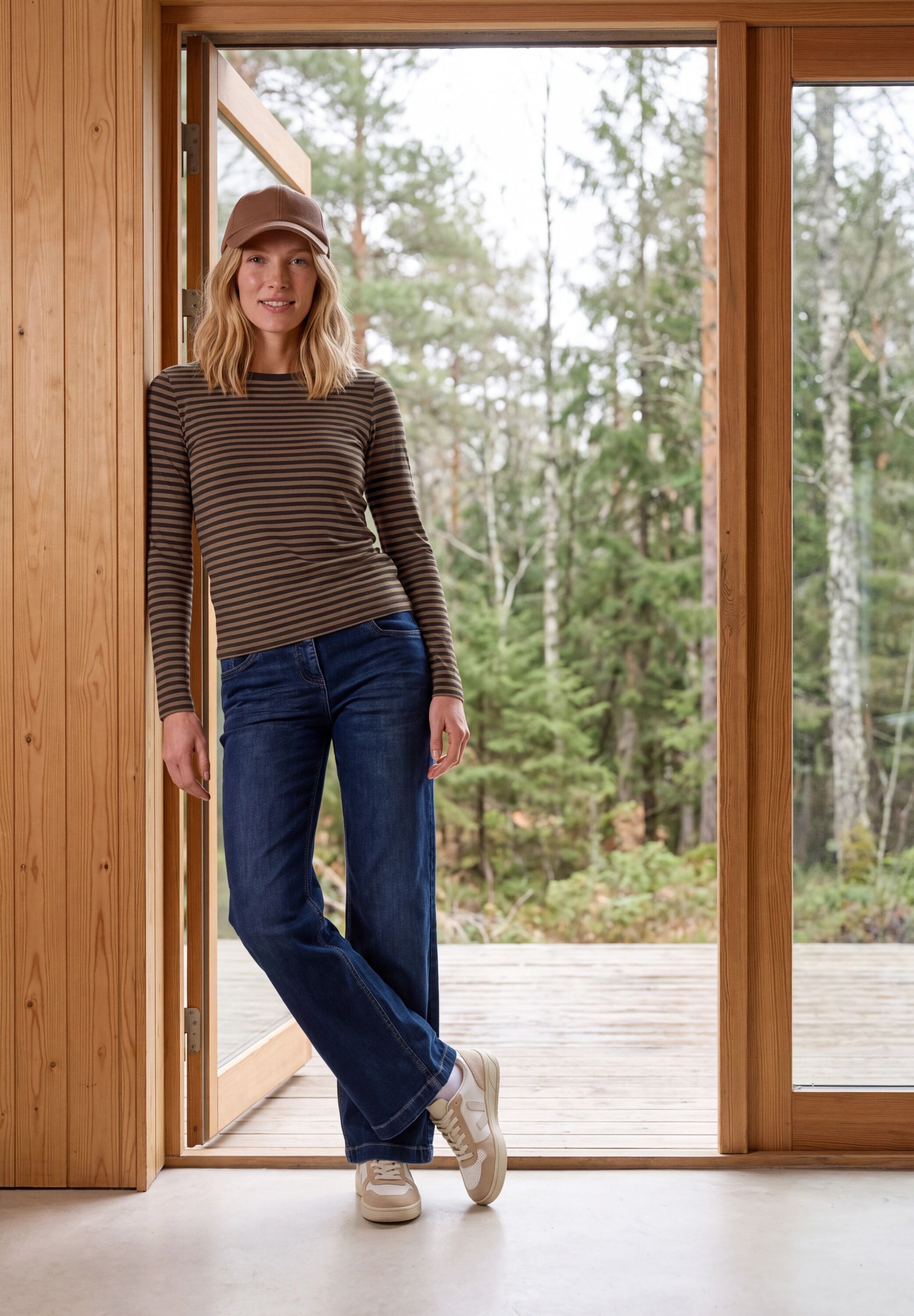 Langarmshirt CECIL, Damen, Gr. XL (44), truffle braun, Jersey, Obermaterial: 100% Lyocell, gestreift, hüftlang, U-Boot-Ausschnitt, Shirts Langarmshirt, gestreift, Lyocell-Qualität