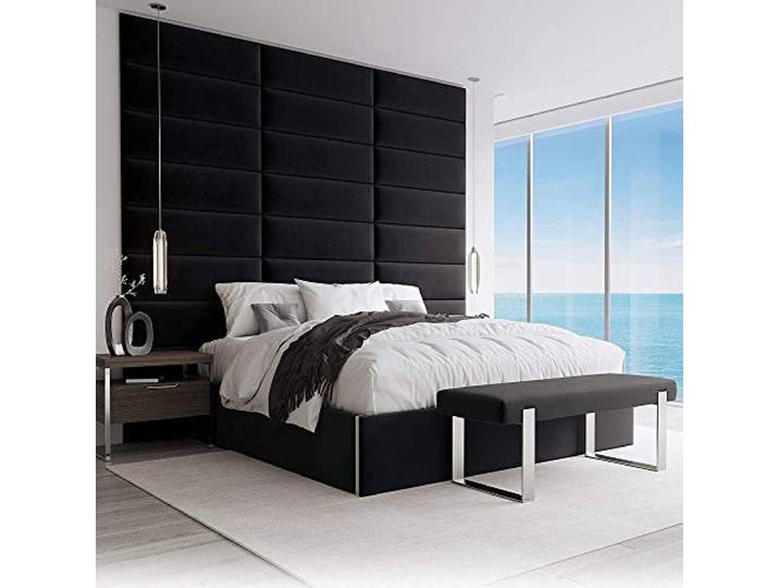 VANT Gepolsterte Kopfteile - Accent Wall Panels - 4er Packungen - Einfach Installieren - König Zwilling Bett Größen(91cm BREITE, Plüsch Samt Schwarz)