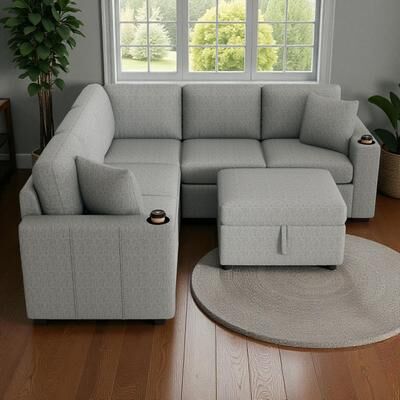 Fundinbaths "84.7"" Modular Sectional Sofa Convertible Pull-Out Bed U-Shape L-Shape Couch with Storage Ottoman USB Ports Cup Holders"