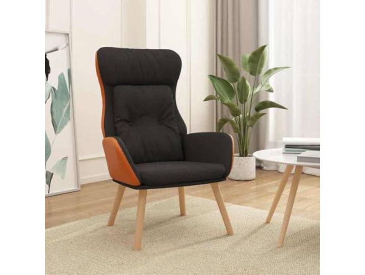 Relaxsessel, schwarz, Stoff und PVC, mit Metallrahmen und Füßen Gepolsterter Sitz aus Polyvinyl, weicher und stabiler Sitz, bequeme Armlehnen, moderner Wohnzimmerstil, robuste Konstruktion