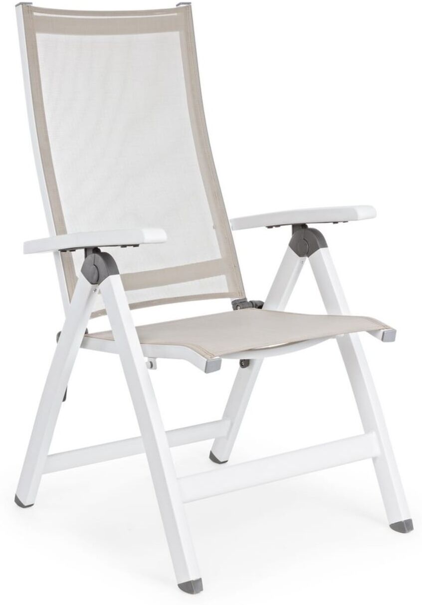 Konte.Design Fauteuil inclinable en aluminium blanc, fauteuil pliant Blanc 71x113x59cm