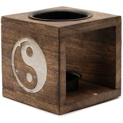 Square Mango Wood Oil Burner  - Yin Yang
