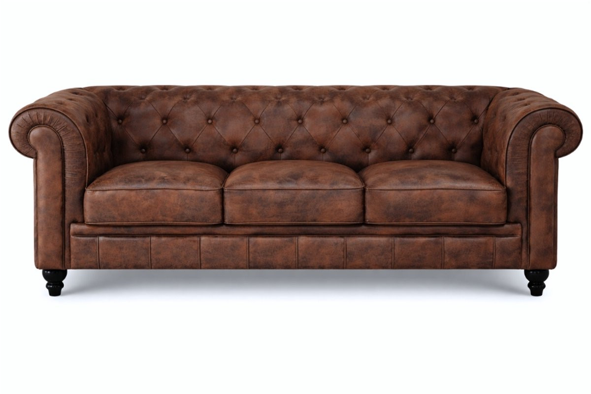 Chesterfield Bankstel van Leer - 3 Zits - Bruin Vintage - Breedte: 205 cm