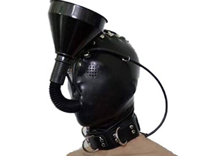 Latex Maske Mit Trichter Extrem Fetisch Halloween Club Party Maske SM Sex Maske Bondage BDSM Maske Kopfbedeckung Vollständig Geschlossene Maske Latex Sexspielzeug Für Männer Und Frauen ,2XL,Black