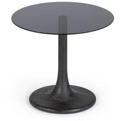 Beistelltisch Aberdeen aus Mangoholz und Glas, modern, rund, schwarz, Ø 45 cm