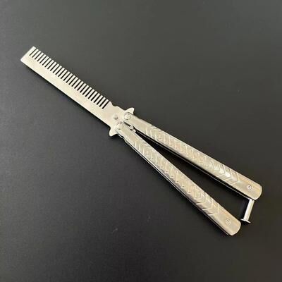 Inspired Finds CSGO Style Butterfly Comb Foldable Stainless Steel Practice Toy (Beginner Balisong Trainer) silver Comb